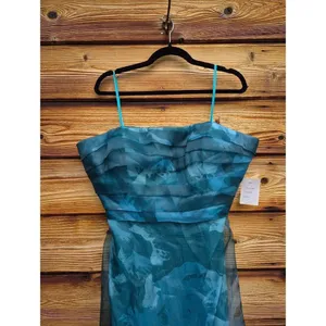 NWT Rene Ruiz Collection Teal Strapless Organza Gown Size 16 thumbnail 5