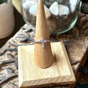 Sterling Silver Cross Clear CZ Ring thumbnail 2