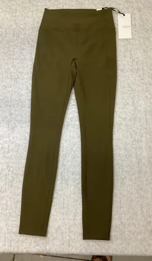 CALIA Womens Essential High-Rise Ribbed Legging Dark Khaki Olive Small WAX62 NWT thumbnail 1