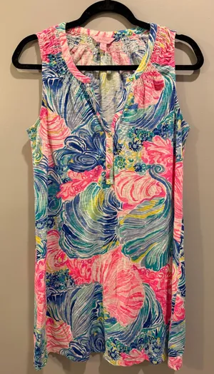 Lilly Pulitzer V-Neck Patterned Sleeveless Essie Dress Pink White Blue Multi thumbnail 1