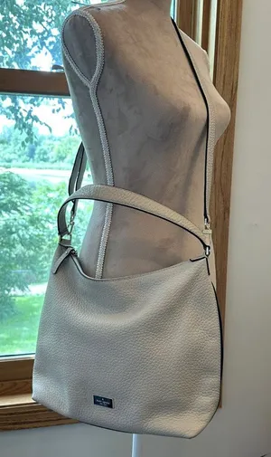 Kate Spade Ivory Pebbled Leather Convertible Hobo Shoulder Crossbody Bag thumbnail 1