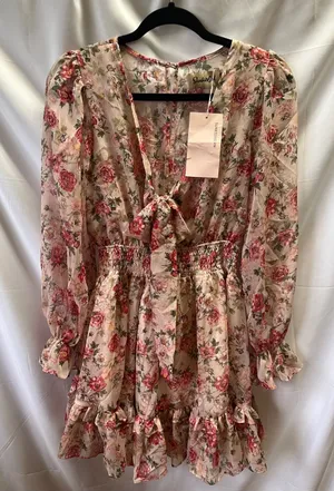 Sundress Floral Tie-Front Dress in Pink Rose thumbnail 1