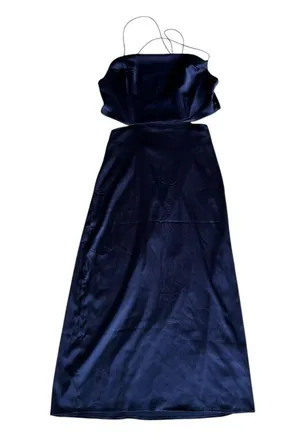 Lyaner Navy Blue Satin Midi Dress Cut Out Strappy Sexy Formal Wedding Event thumbnail 3