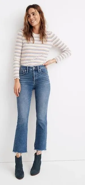 Madewell -1104 Cali‎ Demi-Boot High Rise Jeans Blue Raw Hem J0284 Size 26 thumbnail 1
