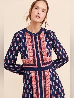 Gal Meets Glam Woodblock Print Button Front Midi Dress Size 10 thumbnail 3