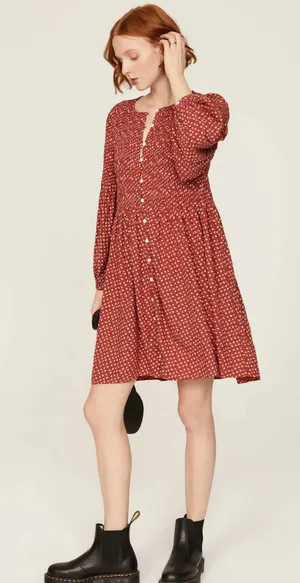 Madewell Easy Smocked Long Sleeve Mini Shift Dress Tiny‎ Daisy Size Small thumbnail 1