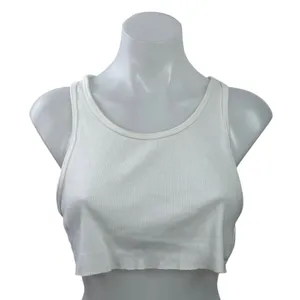 Aritzia TNA White Scoop Neck Ribbed Knit Sleeveless Tank Cami Crop Top Size S thumbnail 1