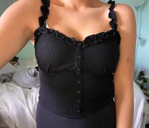 Black Button Frill Tank Top thumbnail 1