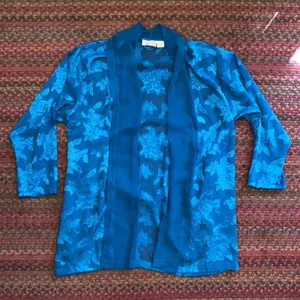 VTG BLUE DAMASK 80s GOLD LABEL VICTORIAS SECRET ROBE KIMONO thumbnail 5