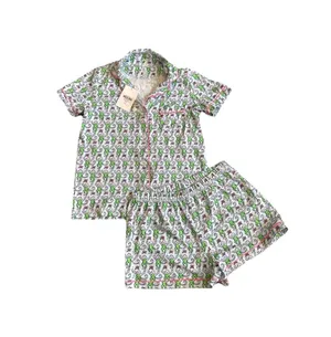 New Roller Rabbit Blue Green Lovely Monkey 12 Days Polo PJ Pajama Short S thumbnail 1