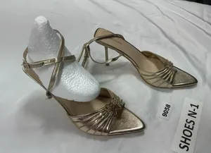 Womans New Loop Charm Slip On Dress Sandals 9 Gold Stiletto Heel Pointed Toe thumbnail 1