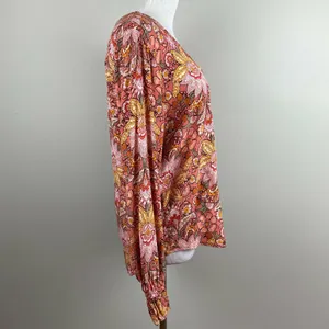 Ann Taylor LOFT Blouse Womens Small Floral Multicolor‎ V-Neck Long Sleeve Top thumbnail 5