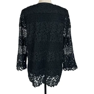 Alfred Dunner X-Large Top Floral Crochet Overlay 3/4 Flare Sleeves Stretch Black thumbnail 6