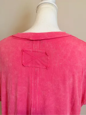 Zenana relaxed fit oversized ribbed short sleeve flowy top size s/m hot pink NIB thumbnail 7