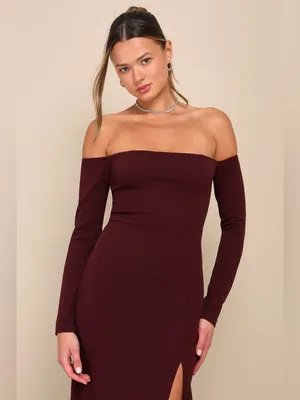 Lulus Alluring Sophistication Dark Plum Off-the-Shoulder Maxi Dress Size Large thumbnail 4