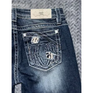Miss Me Women's Standard Bootcut Embellish Blue Denim Mid Rise Dark Wash Size 28 thumbnail 4