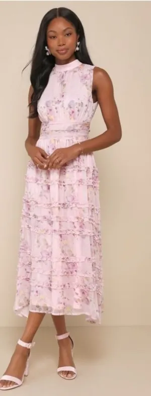 LULU's Floral Romantic Sexy Flowy Prom Wedding Chic Resort Midi Dress NWOT thumbnail 1