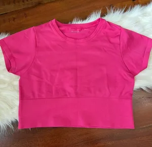 OFFLINE by Aerie Hot Pink Seamless Crop Top Large Barbie Pink thumbnail 1