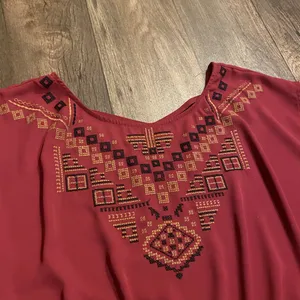 Maurices Aztec Embroidered Peplum Blouse Burgundy Boho Top Medium thumbnail 5