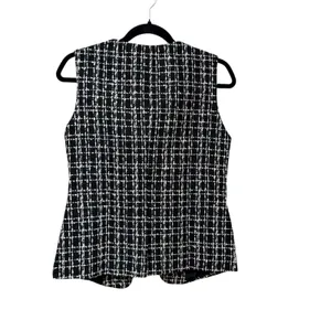 Mina Self Black White Tweed Plaid Sleeveless Vest Gold Button XX140 Small NEW thumbnail 3