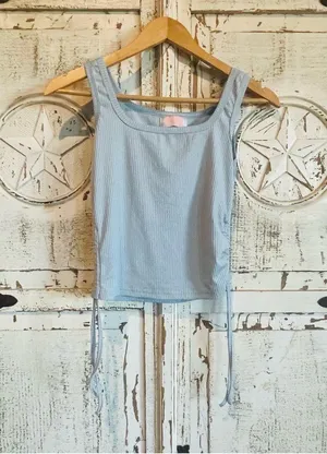 Women's Blue Ribbed Tank Top Size M thumbnail 6