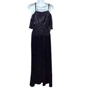 Ali & Jay Black Satin Cold Shoulder Flutter Sleeve V-Neck Maxi Gown Dress thumbnail 4
