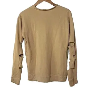 ALALA Cypher Distressed Sweatshirt Small Tan Cutout Pullover Athleisure thumbnail 3