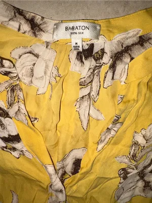 Babaton Yellow Floral Silk Dress with Cream and Brown Print thumbnail 2