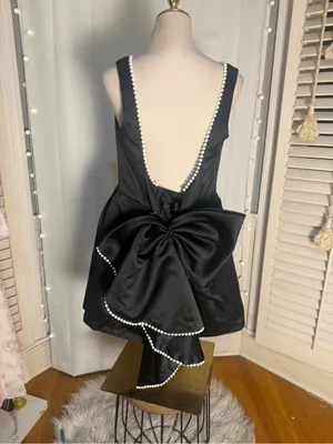 Wear Your Love Black Satin Pearl Trim Open Back Detachable Bow Mini Small NWT thumbnail 9