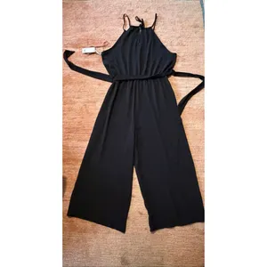 Candie’s Black Halter Wide Leg Jumpsuit XL NWT Tie Waist Culotte Cropped Romper thumbnail 11