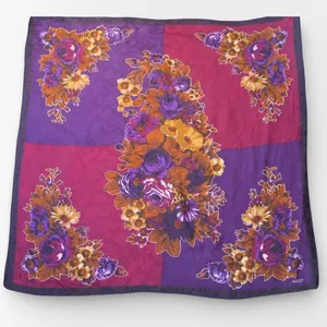 Bally Vintage Silk Floral Square Scarf Purple Magenta 34x34 Designer thumbnail 7