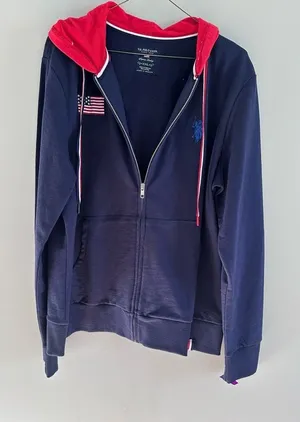 U. S. Polo Assn Women's Sz XXL Hoodie Jacket Navy Blue Red Hood Full Zip Pockets thumbnail 1