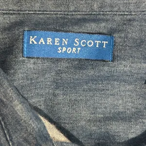 Karen Scott Embroidered Appliqué Winter Holiday Light Denim Shirt Snowman XL thumbnail 6