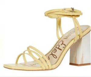 Sam Edelman pastel yellow strappy block sandal heels thumbnail 1