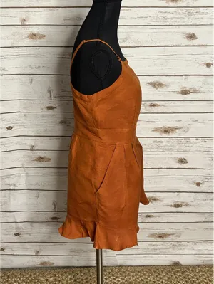 LOFT sleeveless ruffled hem romper Size 4 linen-blend rust coastal summer thumbnail 5