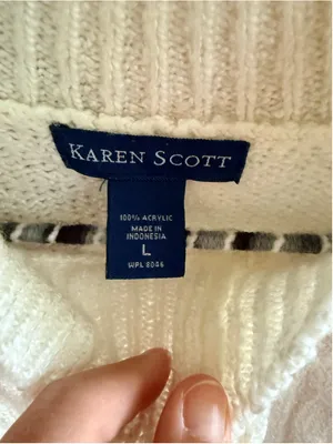 Women's Karen Scott Cable Knit Turtleneck Sweater White Size L thumbnail 3