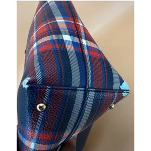 Lauren Ralph Lauren Tote Bag Women OS Blue Red Plaid Faux Leather Quiet Luxury thumbnail 4