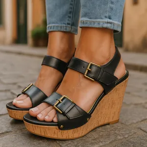 Mossimo supply co black straps and cork wedge heels! thumbnail 1