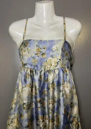 Wild Fable Dress Womens Small Blue Floral Satin Maxi Sundress Ruffle Hem thumbnail 1