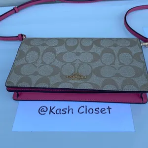 Coach Anna Foldover Clutch Crossbody -Khaki /Pink thumbnail 5