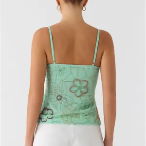 Peppermayo Mint Green Beaded Cropped Tropical Tank Top thumbnail 2