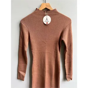Anrabess NWT Ribbed Mock Neck Bodycon Midi Dress in Brown Size Small thumbnail 7
