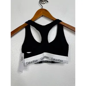 Calvin Klein Modern Cotton Unlined Bralette Black White‎ F3785 Womens Small thumbnail 2