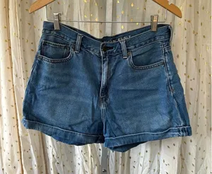 American Eagle 100% Cotton Medium Wash Cuff Mom Denim Jeans Shorts 10 thumbnail 1