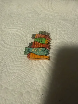 Laurel Burch Signed Stacked Fish Art Plaque Colorful Nautical Folk Art thumbnail 3