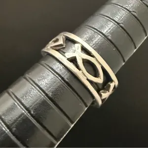 Vintage 925 Sterling Silver Ichthus Jesus Fish Eternity Band Ring Size 6.5 thumbnail 8
