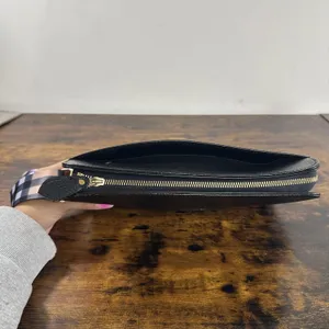 Burberry Vintage Clutch Bag Medium Black Leather Check Canvas Strap Hardware thumbnail 10