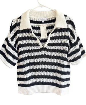 NWT EVEREVE Erica Pullover Striped Sweater Black White Generous XS thumbnail 1