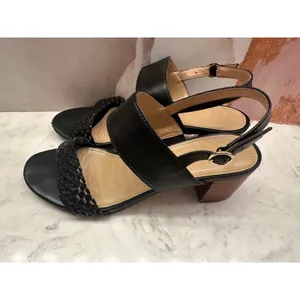 Talbots Mimi Woven‎ Black Leather Block Heel Slingback Sandals 6.5M thumbnail 5