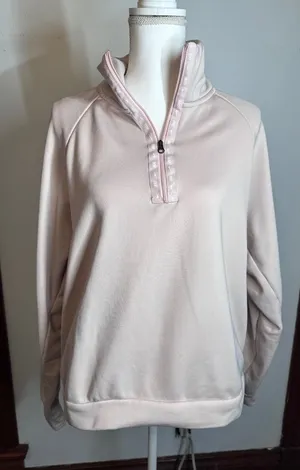 Nike Womens Quarter Zip Fleece Pullover Pink Logo Tape Side Pockets Large thumbnail 1